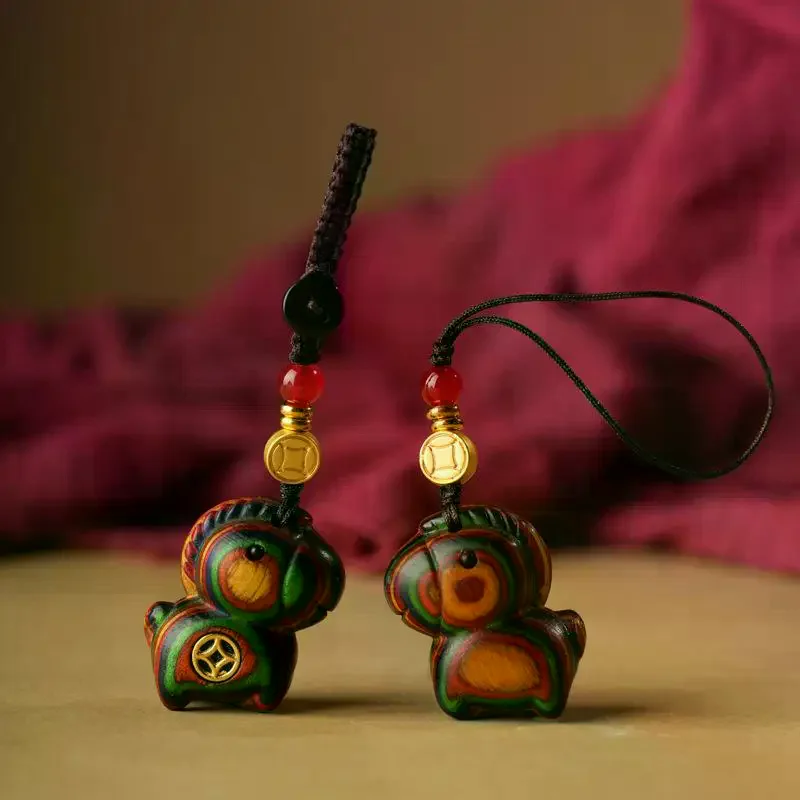 Creative Sandalwood Horse Pendant Keychain Year Of The Horse Mobile Phone Chain Backpack Hanging Decoration New Year Gifts