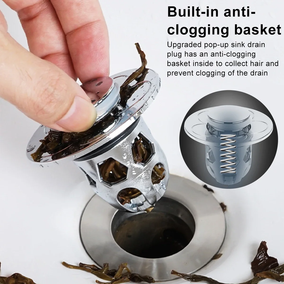 2Pcs Universal Anti Clogging Sink Drain Strainer 30-40mm Drain Hole Push-Type Washbasin Pop Up Sink Drainer Filter Hair Catcher