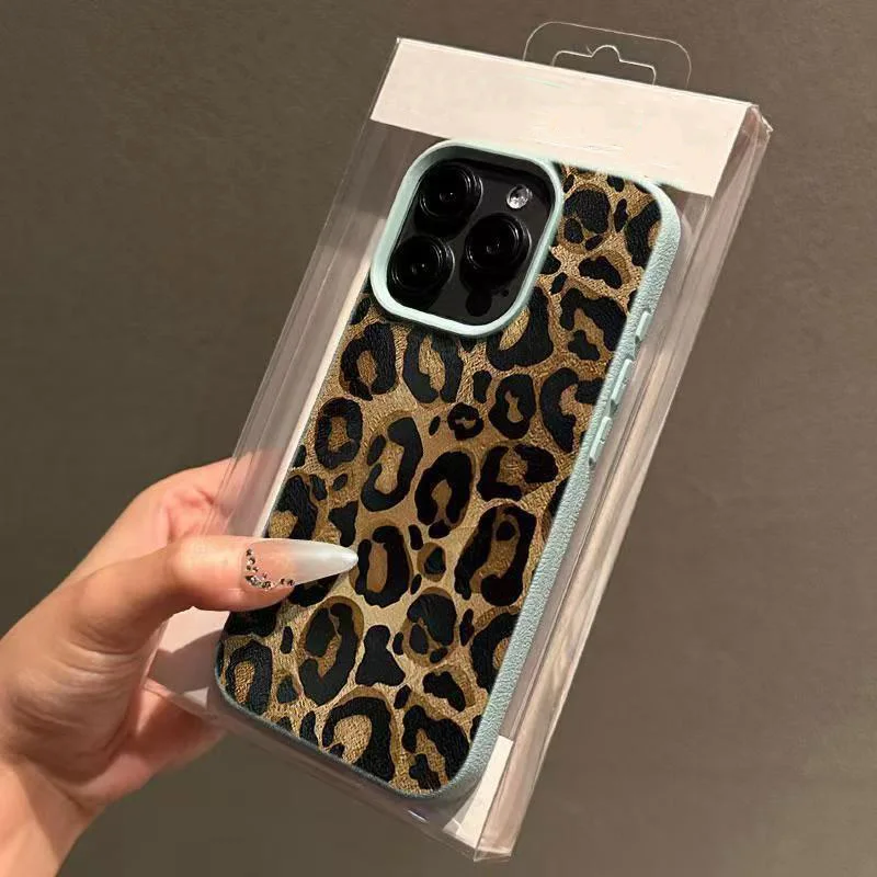 Stylish Brown Leopard Print Soft Silicone Phone Case with Lichee Pattern