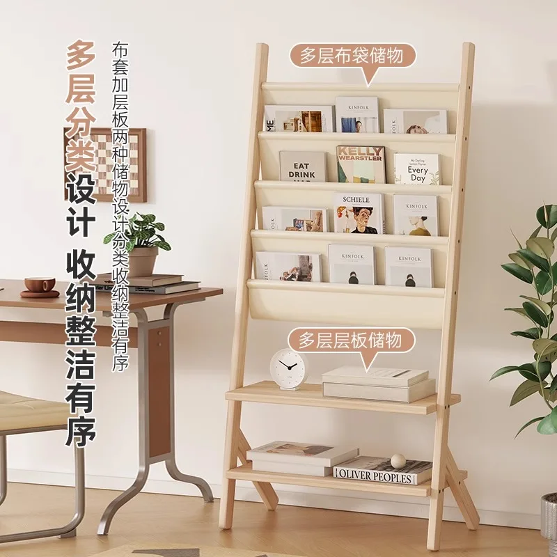 Vintage Floor Standing Magazine Rack Newspaper Organizer Kids Picture Book Display Wall-Mounted Literature Shelf Furniture FYMR