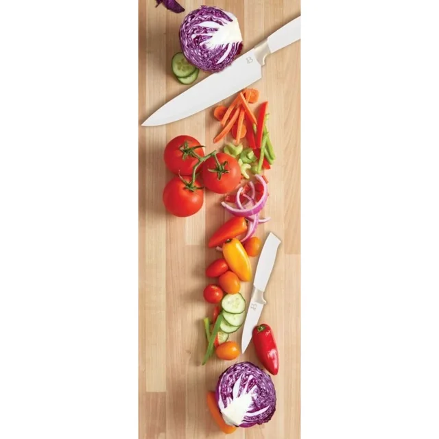 Beautiful 12-piece Forged Kitchen Knife Set in White with Wood Storage Block,  by Drew Barrymore 