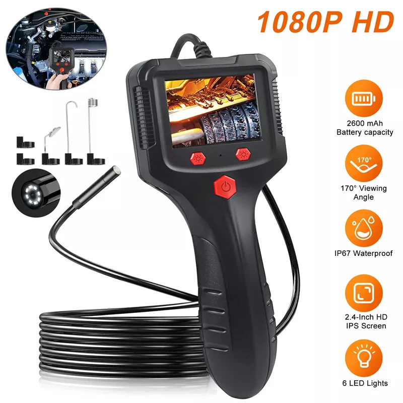 새로운 2.4'' IPS 스크린 산업용 내시경 카메라 HD1080P 2미터 케이블 파이프 하수구 검사 내시경 IP68 방수 LED
