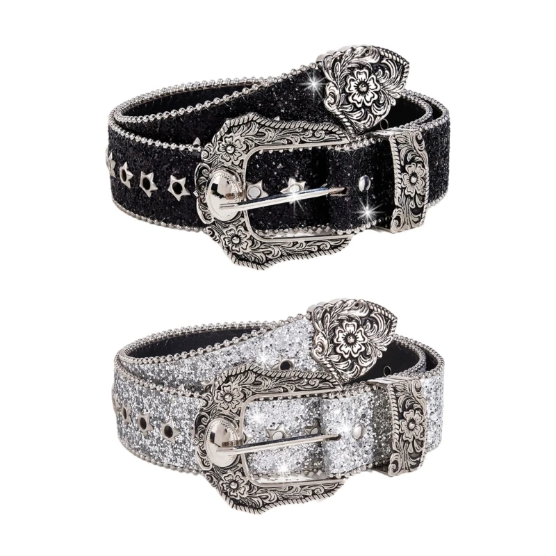 Carving Floral Buckle Waist Belt Eyelets Casual Wear Jeweled Belt Sequined Waist Chain Gothic Stunning Glitter DropShipping