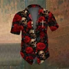 Skull Summer Men's Short Sleeve Shirt Street Fashion Tops Rose Skull Pattern Men's Casual Oversized Shirt 5