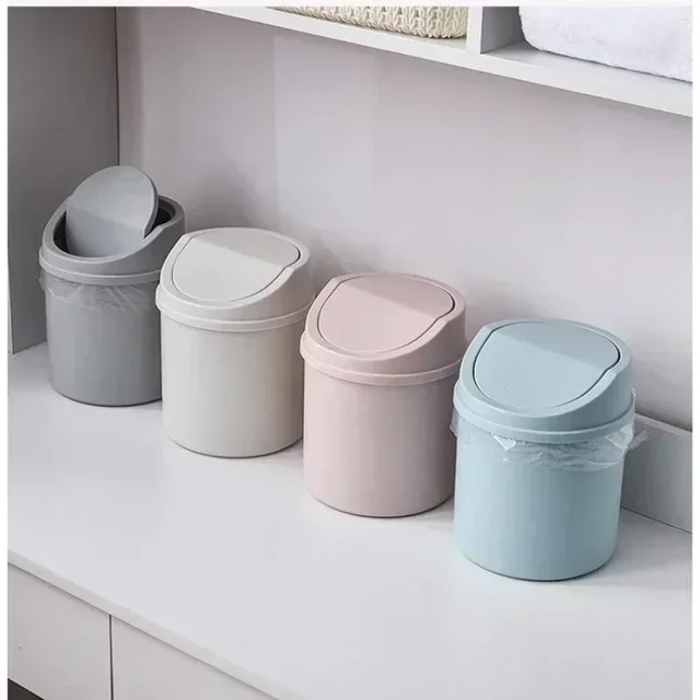 1Pcs Mini Desktop Bin Small Trash Can Tube with Cover Bedroom Trash Can Garbage Can Clean Workspace Storage Box Home Desk 5