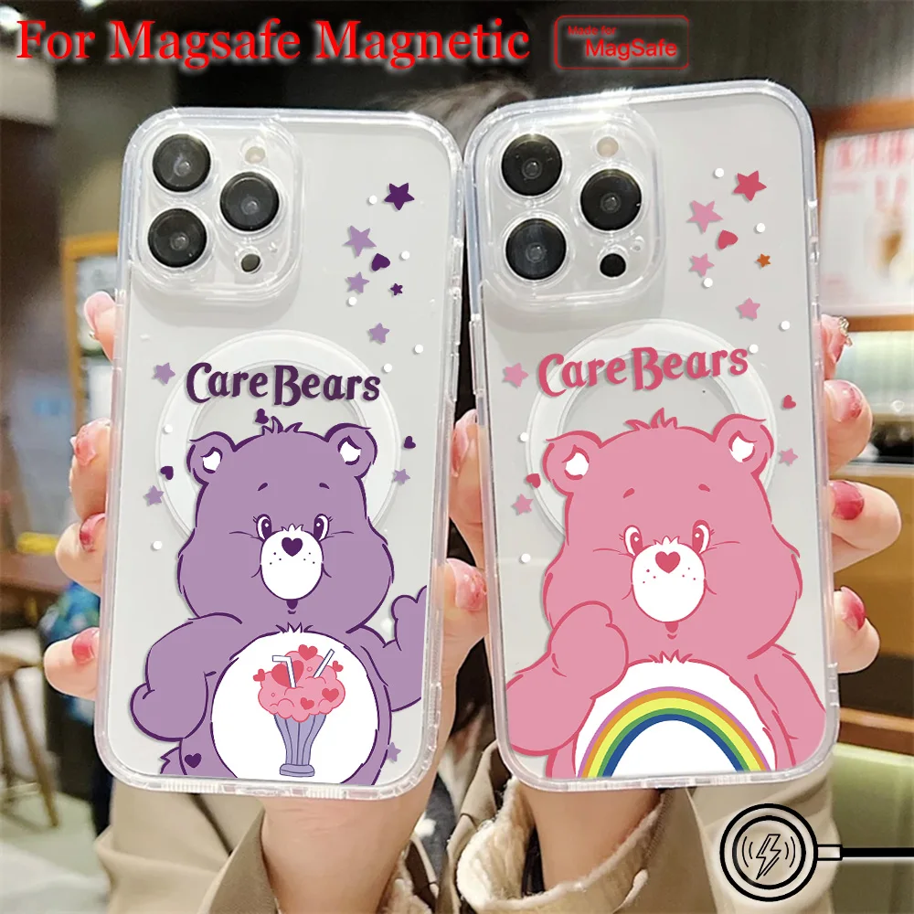Niedliche C-Cares Cartoon-Bären-Magsafe-Magnet-Handyhülle für iPhone 16 15 14 13 12 11 8 7 Plus Pro Max X XR XSMax Klare TPU-Abdeckung