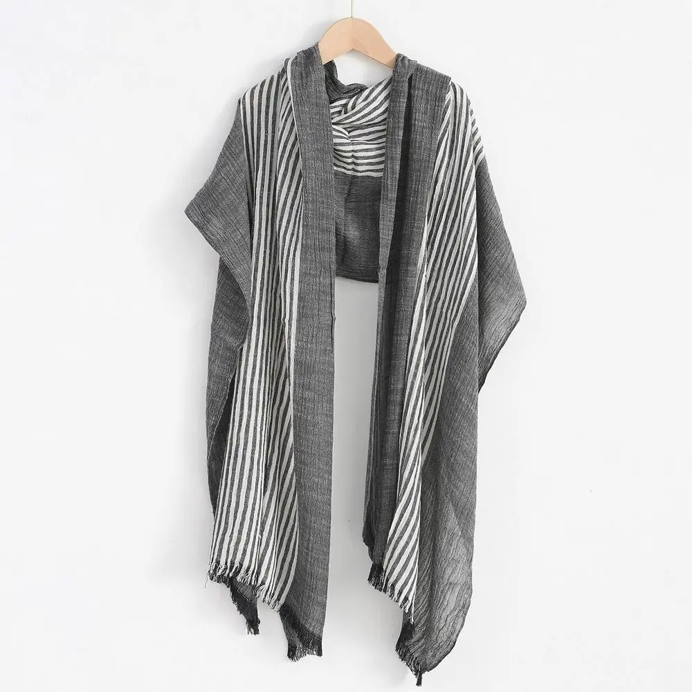 Male Accessories Cotton Linen Yarn-dyed Winter Men's Scarf Tassel Soft Thin Long Shawl Striped Men's Scarves Autumn Winter Warm