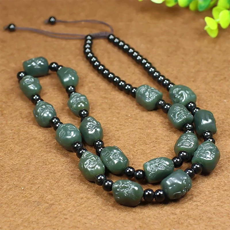 

Nature Hanging 18 Arhat Necklace God Bead Bottle Green Jade Pendant Amulet He Tian Jadeite Energy Accessories