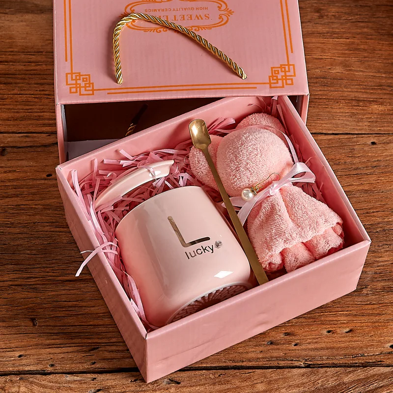 Cup with Hand Gift Set Ceramic Water Cup Opening Small Gift with Hand Mark Box High Appearance