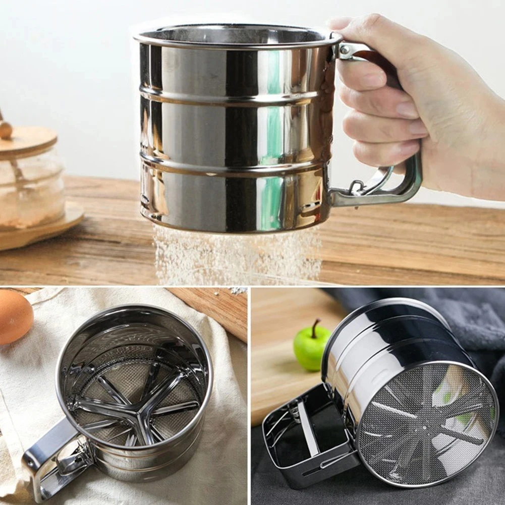 Stainless Steel Flour Sifter Fine Mesh Powder Flour Sieve Icing Sugar Manual Sieve Cup Kitchen Gadget Baking Pastry 1pc