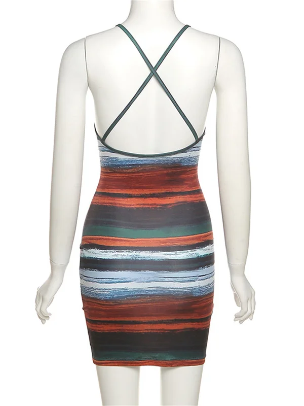 Kliou Panelled Striped Mini Dresses Aesthetic Women Sexy