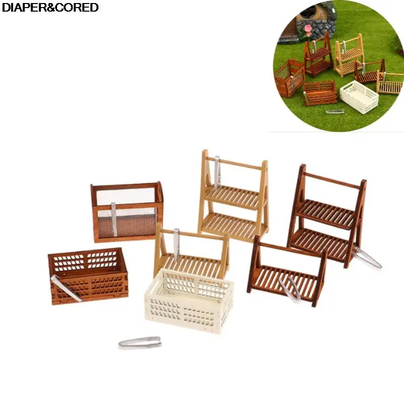 1Set 1:12 Dollhouse Miniature Bread Rack Cake Shelf Storage Box/Basket W/Baking Clip Scene Decor Doll House Accessories plastic double ear hole board pp hook supermarket shelf net basket layer pegboard information price hook