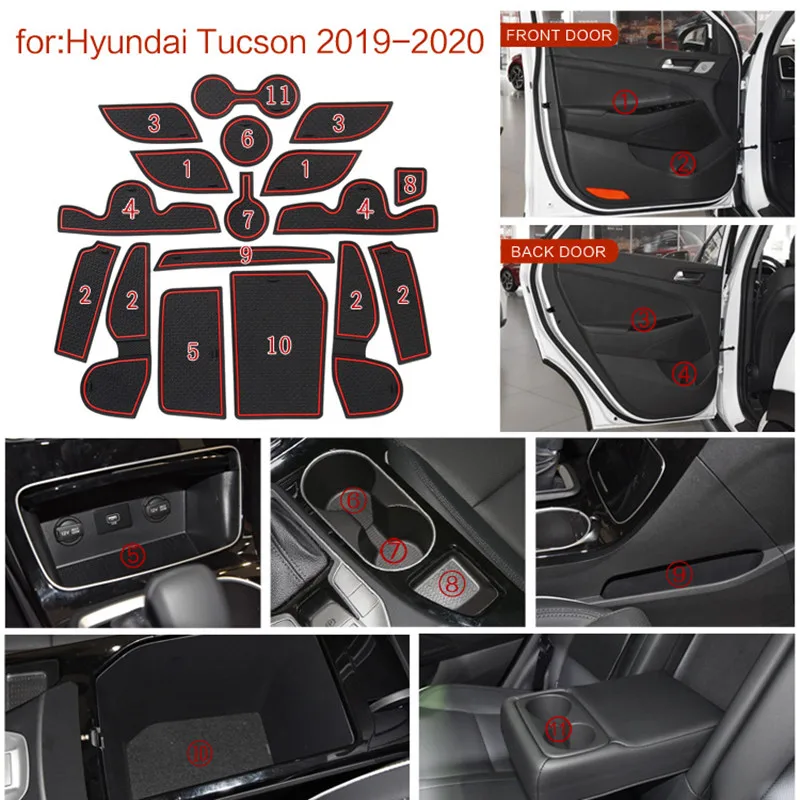 

Резиновая накладка для Hyundai Tucson 2019 2020, подушка для чашки, коврик с желобом, внутренний Противоскользящий коврик, держатели, Нескользящие коврики, автомобильные аксессуары
