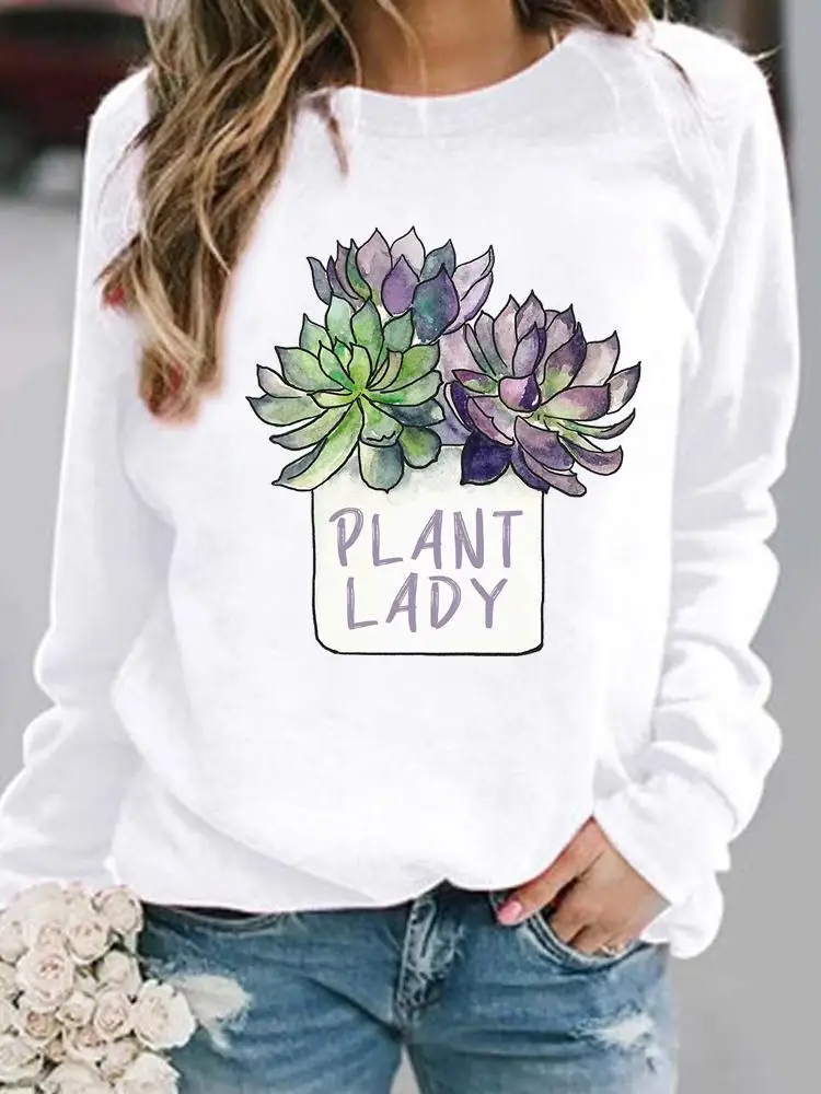 

Pullovers Women Clothing Fashion Ladies Spring Autumn Winter Hoodies Plant Sweet Lovely 90s Female Casual Graphic Sweatshirts