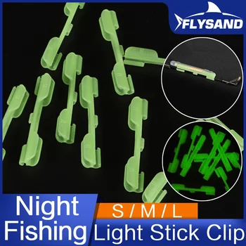 FLYSAND Night Fishing Light Stick Clip ABS Fishing Float Tip Light Holder Luminous Effect Light Stick Clip Card Holder 10PCS/Bag