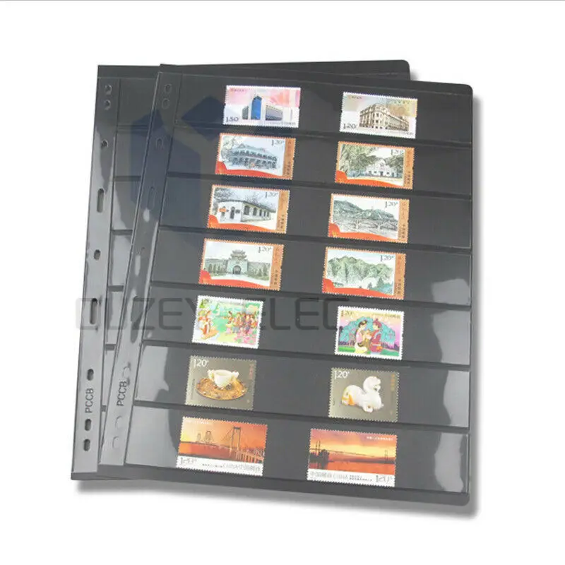 10 pcs/Lot Stamp 앨범 컬렉션 리필 페이지 7 라인 그리드 산 프리 스탬프 홀더 시트 블랙 클리어 페이지 루즈 리프 이너 