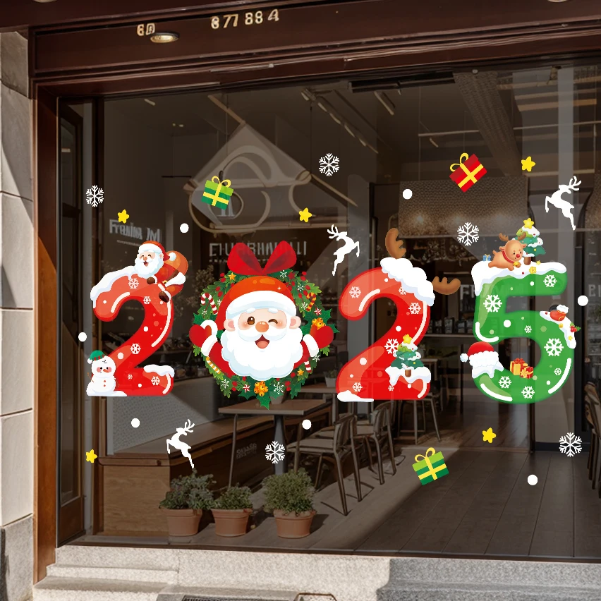 Happy New Year Christmas Festival Decoration Stickers Fit 2m Window Glass Static Stickers Home Decoration Gift for Kids christmas stickers
