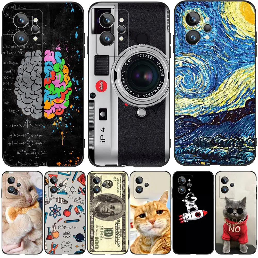 Per Realme Gt2 Pro Case Cover Posteriore Paraurti Del Telefono Funda Custodia In Tpu Nero Brain Math Cat Dog