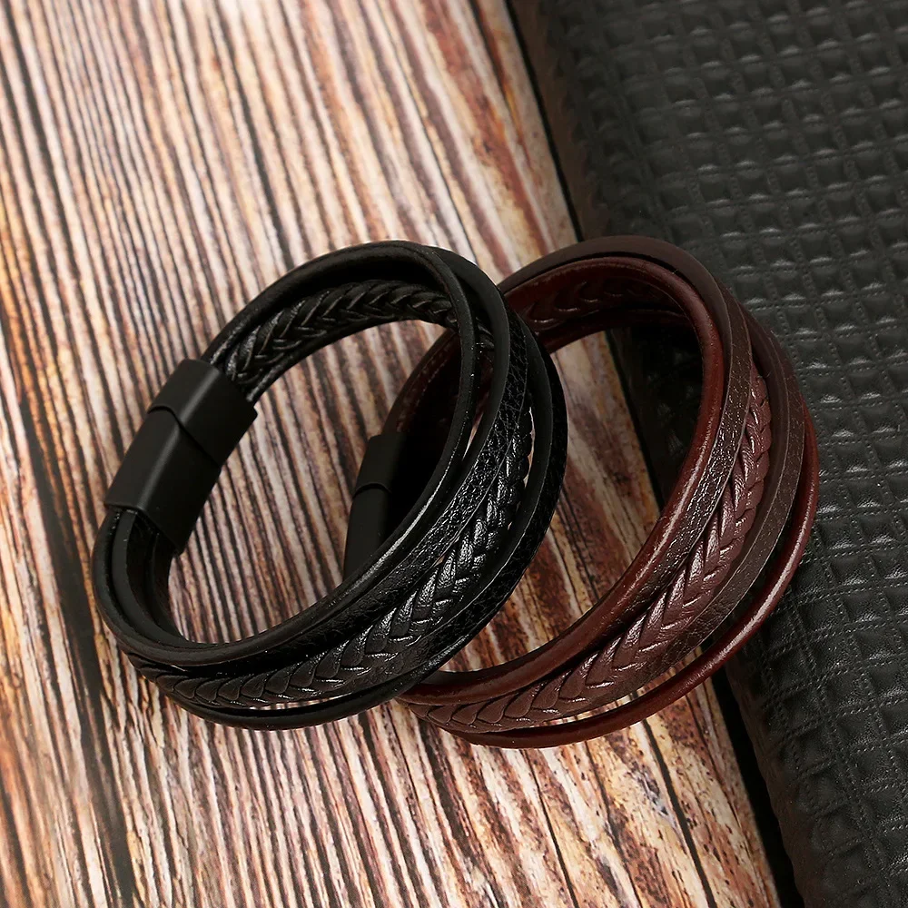 

Vintage Multi-Layered Classic Men's Leather Rope Bracelet Clasp Gift