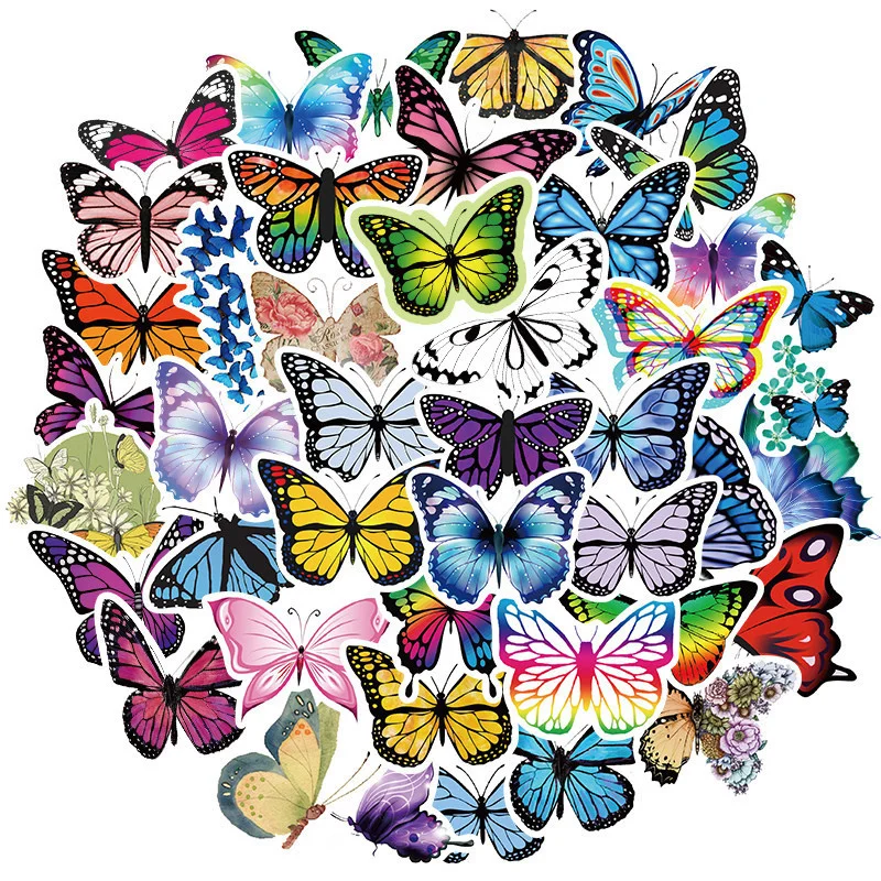 

10/30/50PCS Colorful Butterfly Cartoon Stickers Personality Refrigerator Luggage Notebook Helmet Children's Stickers Wholesale
