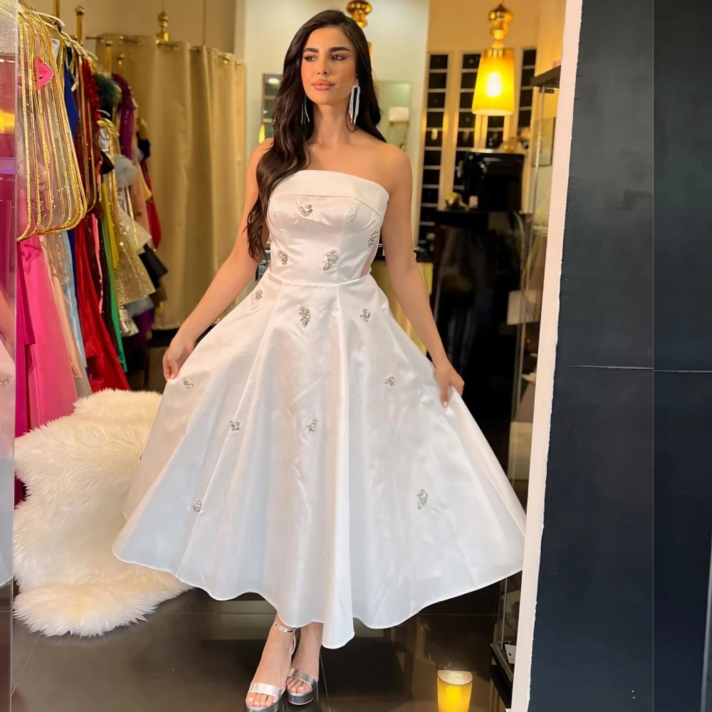 Customized Jersey Applique Beach A-line Strapless Bespoke Gown Midi Dresses