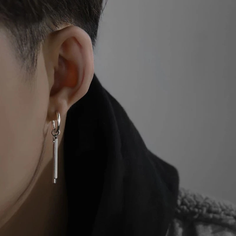 Korean Fashion Personality Long Pendant Earrings Men Women's Earrings Square Stick Cool Statement Earring Pendientes