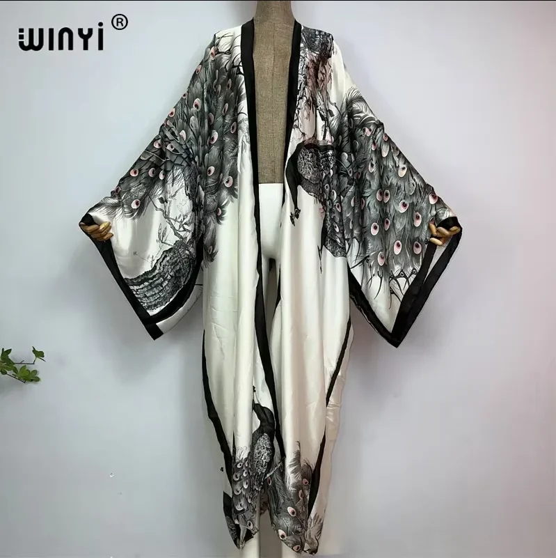 Women's kimono coat from WINYI printed with bubble trim and long sleeves Dubai abaya jacket luxury beachwear boho caftan