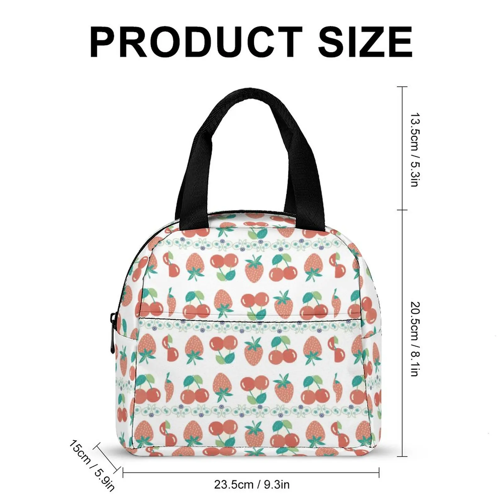 Custom Pattern Tote Lunch Bags for Women Fruit Cherry Print Portable Lunch Bag Picnic Travel Breakfast Box Office Work School