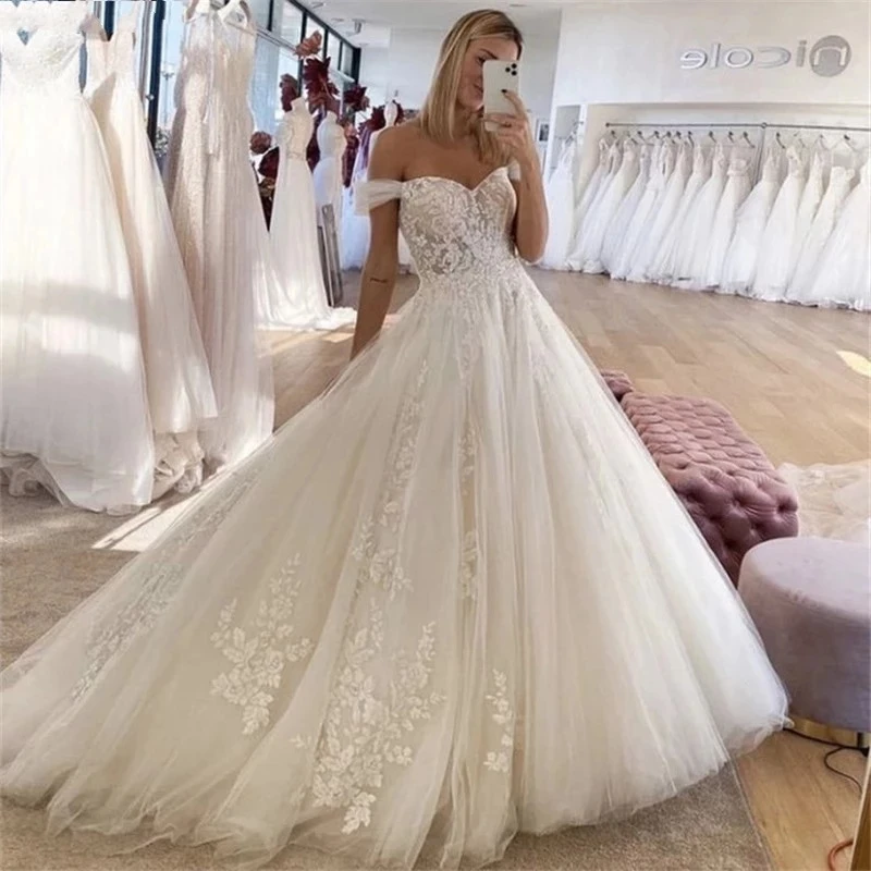 

ANGELSBRIDEP очаровательное бальное платье Свадебные платья Robe De Mariee кружевное Тюлевое сексуальное с открытыми плечами сердечком женские свадебные платья