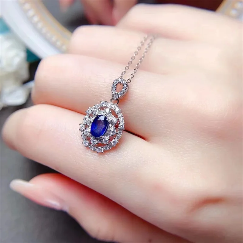 

Серебряный сапфировый кулон S925, овальный, 4*6 мм