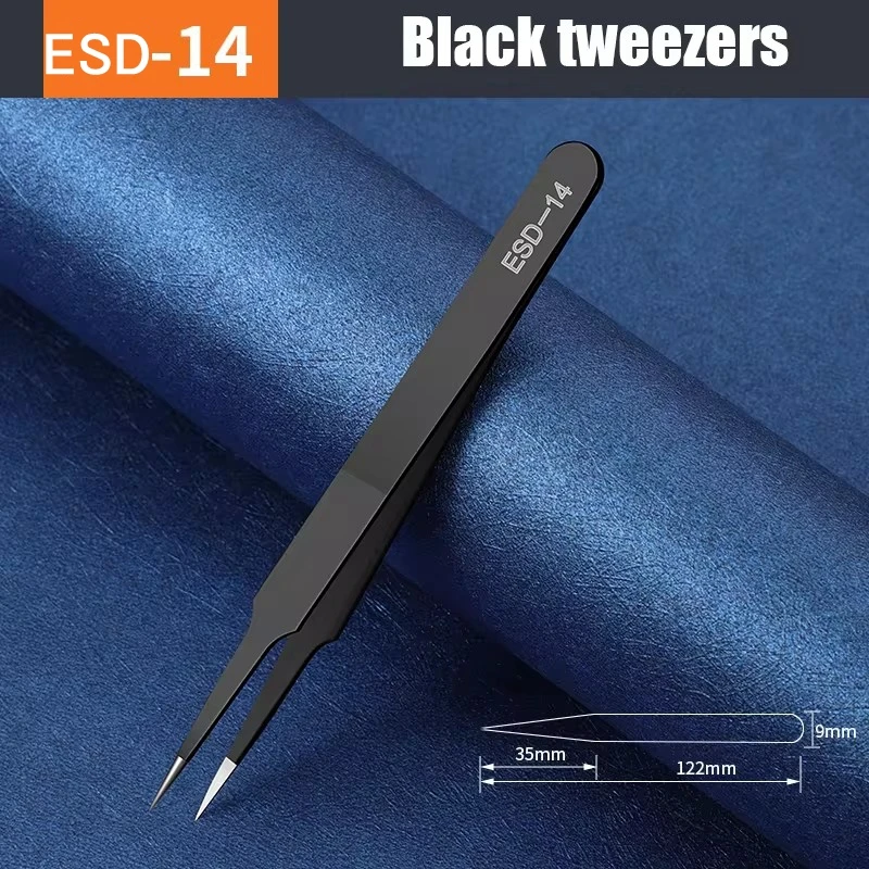 Schwarz esd anti statische Edelstahl pinzette Präzisions wartung Industrie reparatur Home Working Modell Herstellung Handwerkzeuge Set – Detail 5