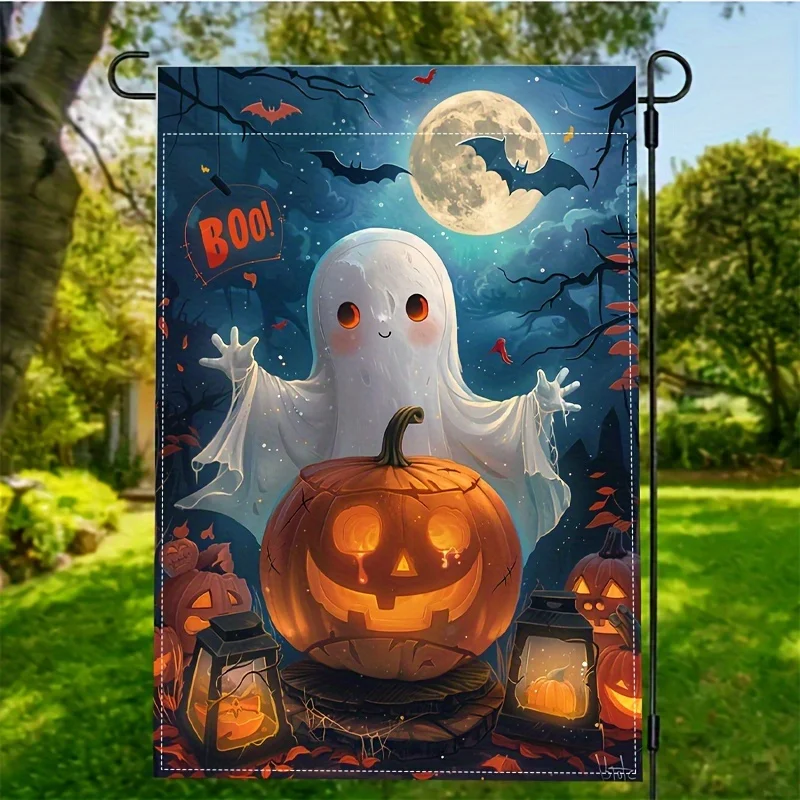Description Picture 2 of itemSpooky Double-Sided Halloween Garden Flag - Durable Burlap, Outdoor Porch & Yard Decoration, Flagpole Not Included