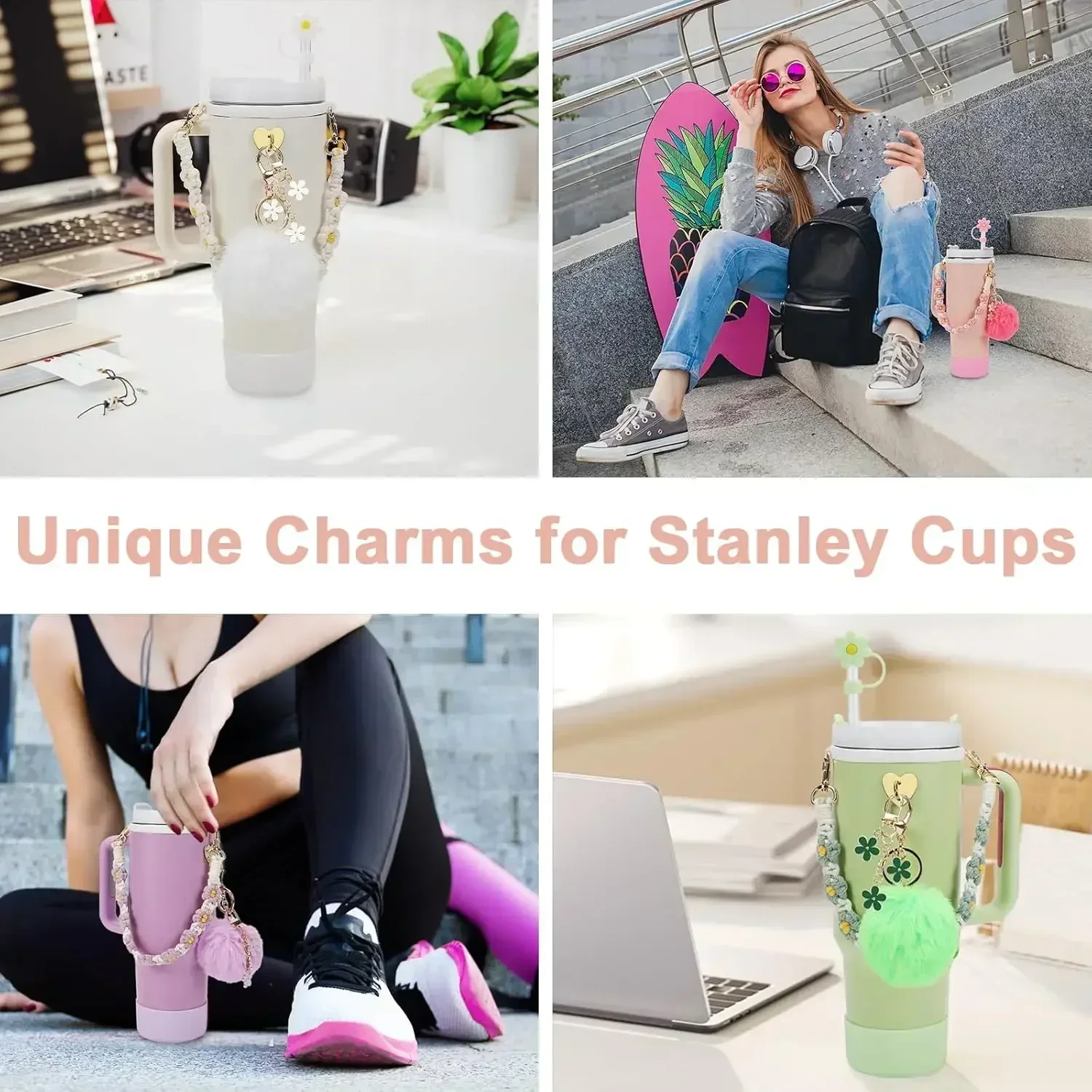 8 Pcs Stanley Cup Accessories Set - Includes Straw Cover, Silicone Boots, Handle Strap, Pompom, Rings & Hook For 30oz/40oz - View #2