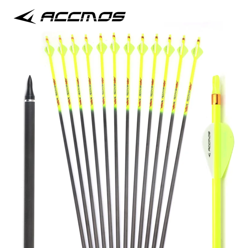 

6/12pcs ID6.2mm 32inch Pure Carbon Arrow Spine 300/340/400/500/600/700/800 Recurve Compound Bow Outdoor Hunting arrows