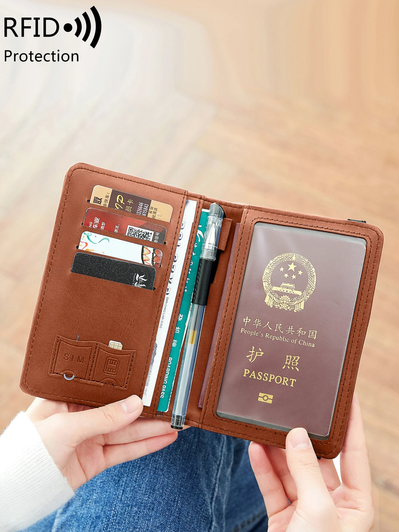 OFFCUP Custodia per Passaporto, Custodia Passaporto con Blocco RFID Porta Passaporti in pelle PU Copertina per Passaporti da Viaggio per Carte d'Identità Carte di Credito, Biglietti Aerei, Pass