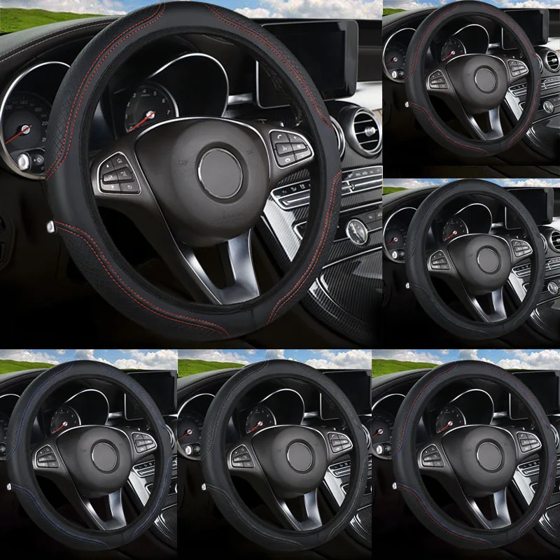 Steering Wheel Cover Car without Inner Ring Soft PU Leather Embossed Three-dimensional 37-38CM Car Accessories
