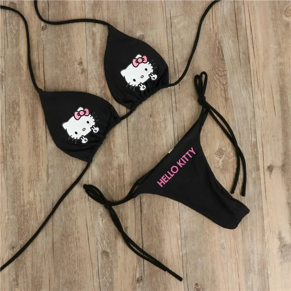 

2Pcs Y2K Hello Kitty Swimsuit Set for Women Sanrios Anime Kawaii Kuromi Bikini Sexy Hot Girl Sexy Underwear Bra Thong Girl Beach