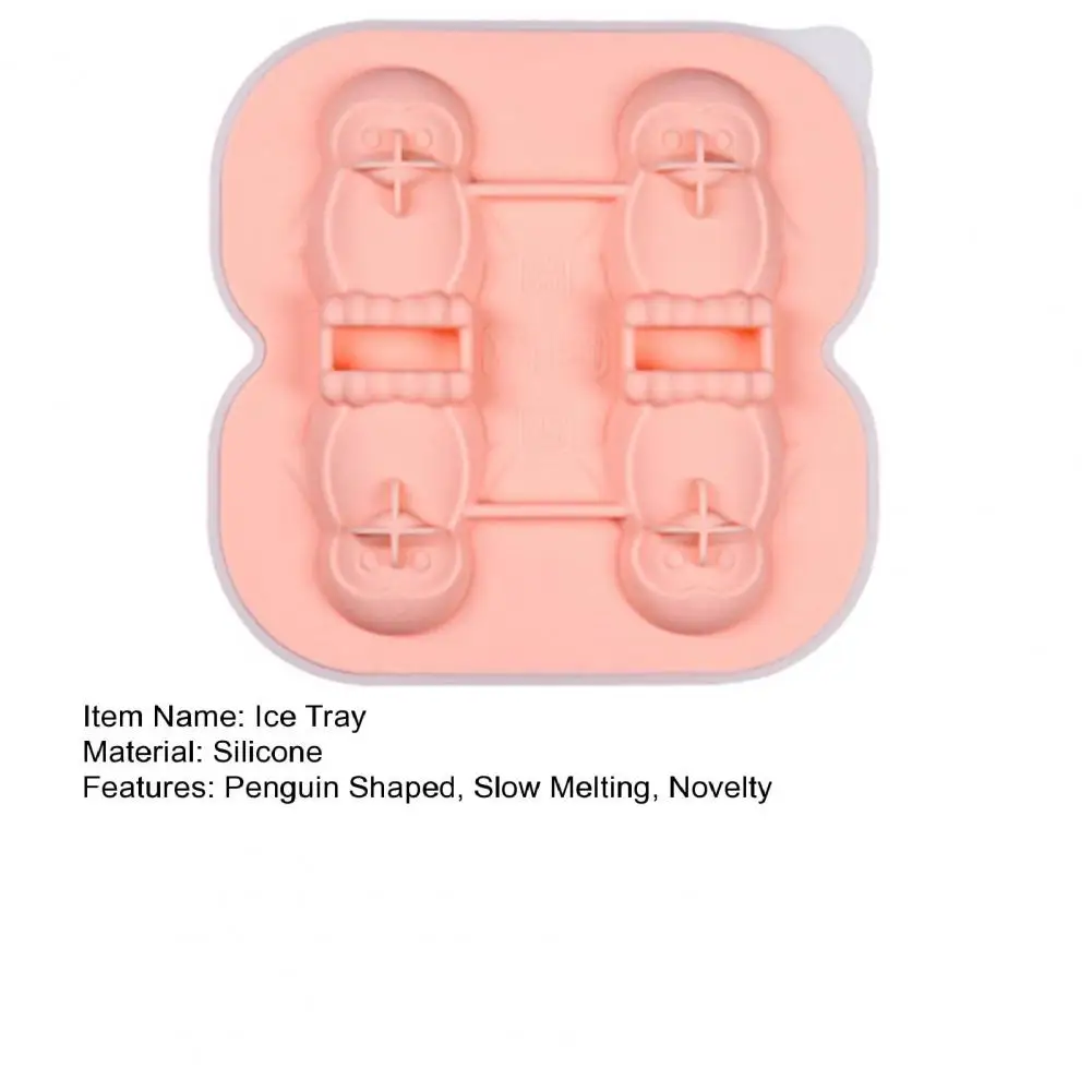 4 Grids Penguin Shaped Ice Cube Trays 3D Ice Cube Mold Easy Release Slow Melting Ice Maker For Whiskey Cocktails Brandy Coffee
