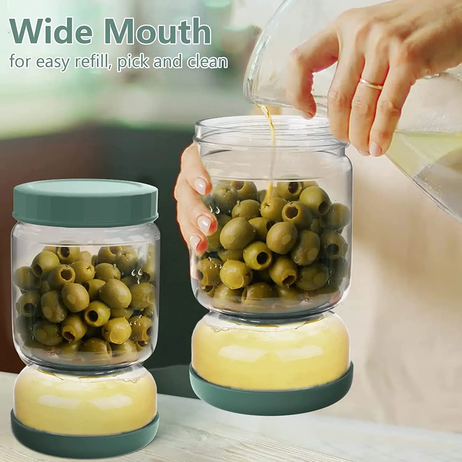 Glass Storage Jar Glass Storage Container Glass Pickles Jar with Lids Strainer Olives Hourglass Jug Food Storage Kimchi Jalapenos Fermentation Kitchen Separator