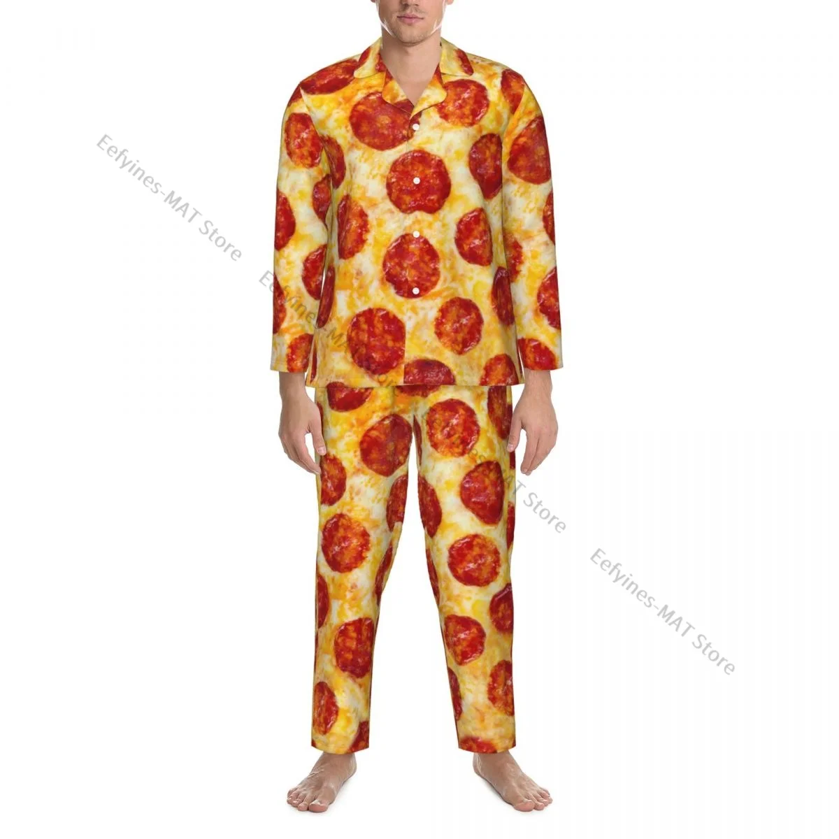 Mens Pajamas Sets Home Suits Pepper Pizza Sleepwear Loose Homewear Long-sleeved Casual Sets