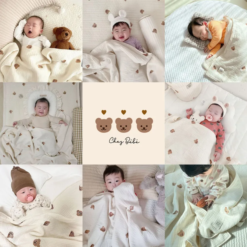 Bear Embroidery Ins Baby Blankets Newborn Korean Baby Born Bedding