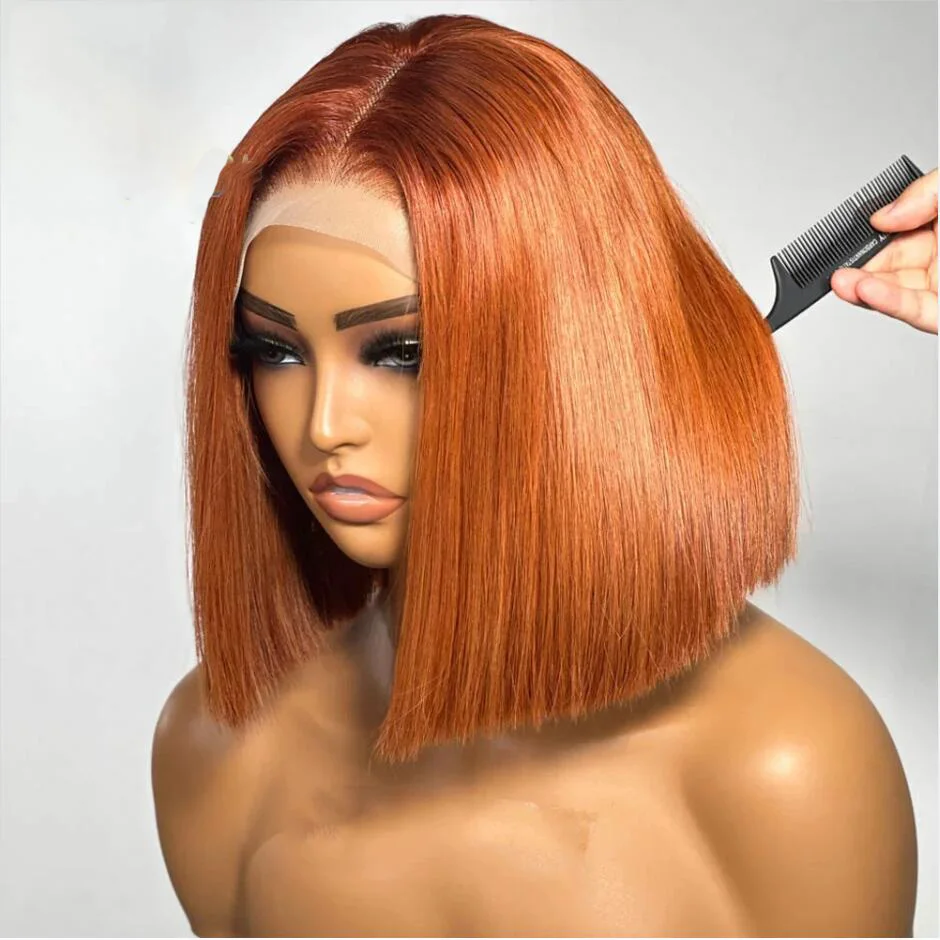 

Middle Part Preplucked Glueless Ginger Orange Short Bob Silky Straight Soft Deep Lace Front Wigs For Black Women With Baby Hair