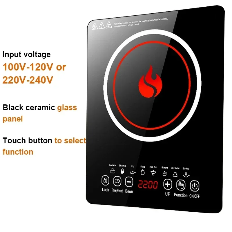 110V/220V Electric Induction Cooker Boiler Waterproof 2200W Stir-Fry Cooking Plate Intelligent Hot Pot Stove Cooktop Burner 2