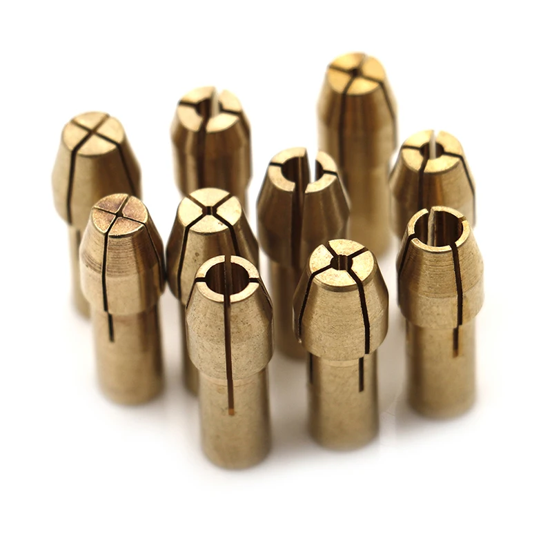 10Pcs Brass Drill Chuck Collet Bits 0.5-3.2mm 4.8mm Shank For Rotary Tool 11pcs rotary tool accessories durable shiny brass collet chuck fitsdremel rotary tools including 10 size 11pieces