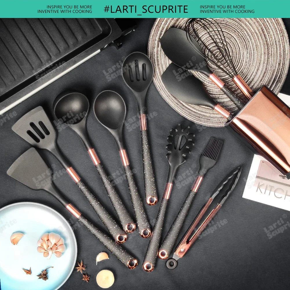 Kitchen Utensils Silicone Kitchen Utensils Set Rose Gold Plated Handle Cooking Tool Non-stick Heat Resistant Kitchenware Accessories