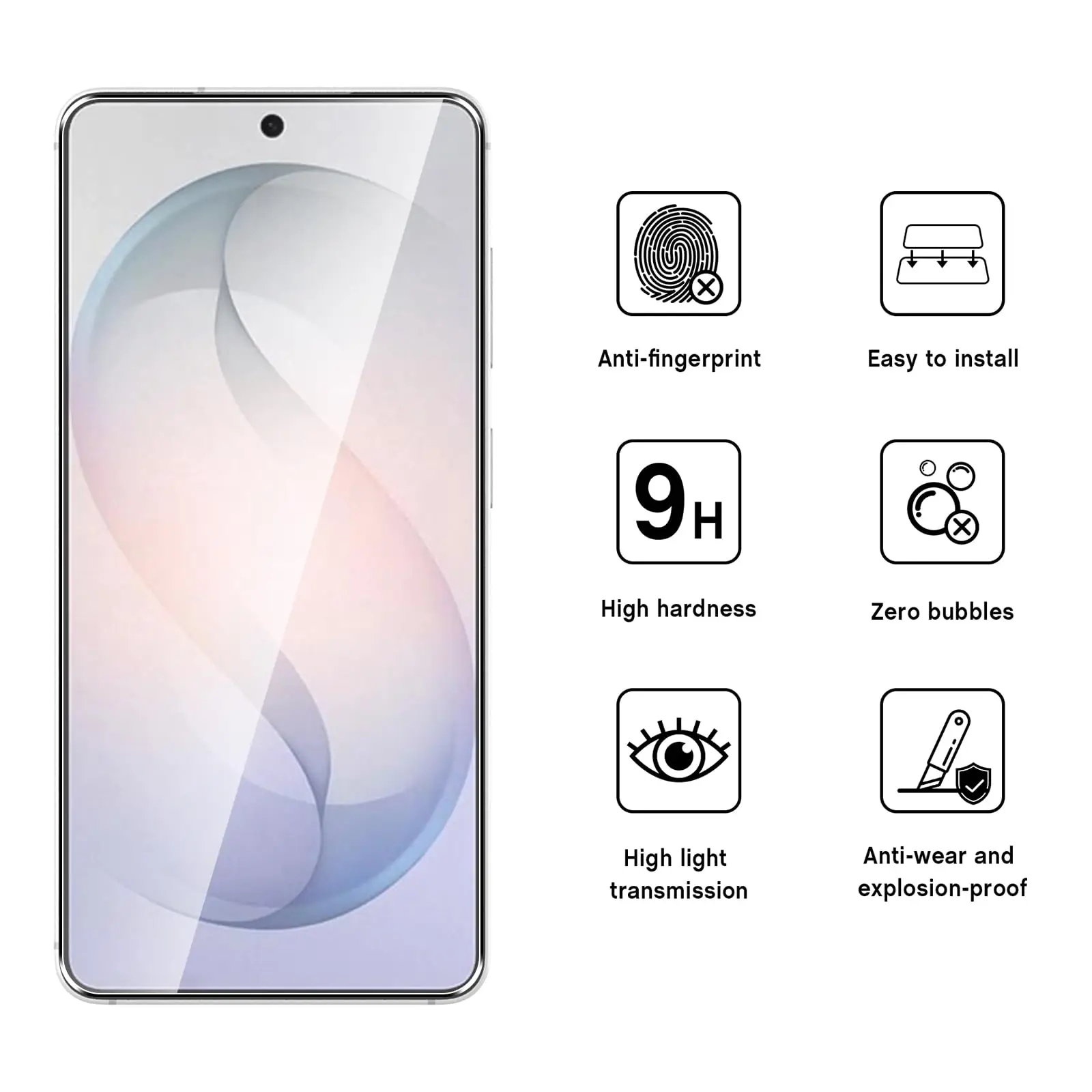 Displayschutzfolie für Samsung Galaxy S26 6,3 Zoll, gehärtetes Glas, HD, 9H, transparent, kratzfest, case-freundlich – Detail 8