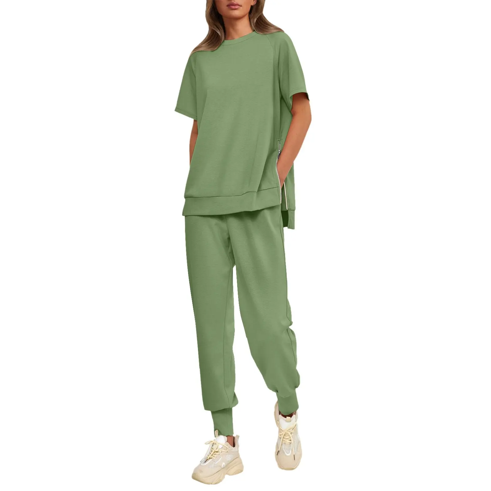 Sets Women's summer two-piece sportswear casual short sleeved top high waisted sports pants set two piece