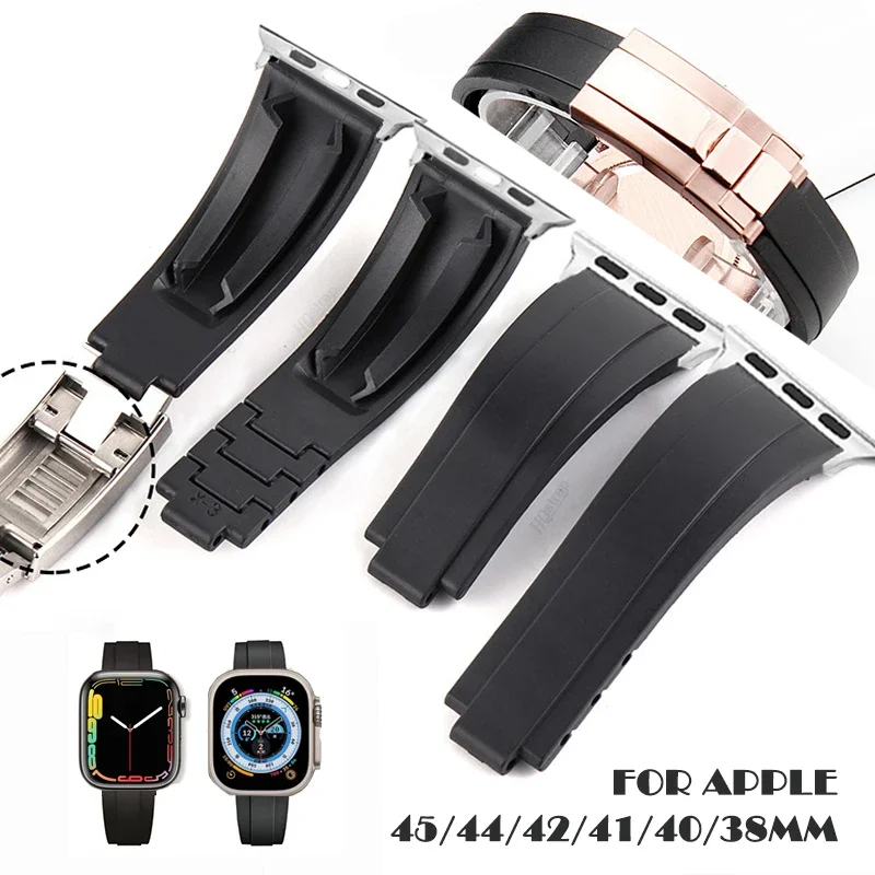 

Ремешок силиконовый для Apple Watch Band 44 мм 45 мм 49 мм 42 мм 40/38, люксовый браслет с пряжкой для Iwatch Series 7 8 6 5 4 SE