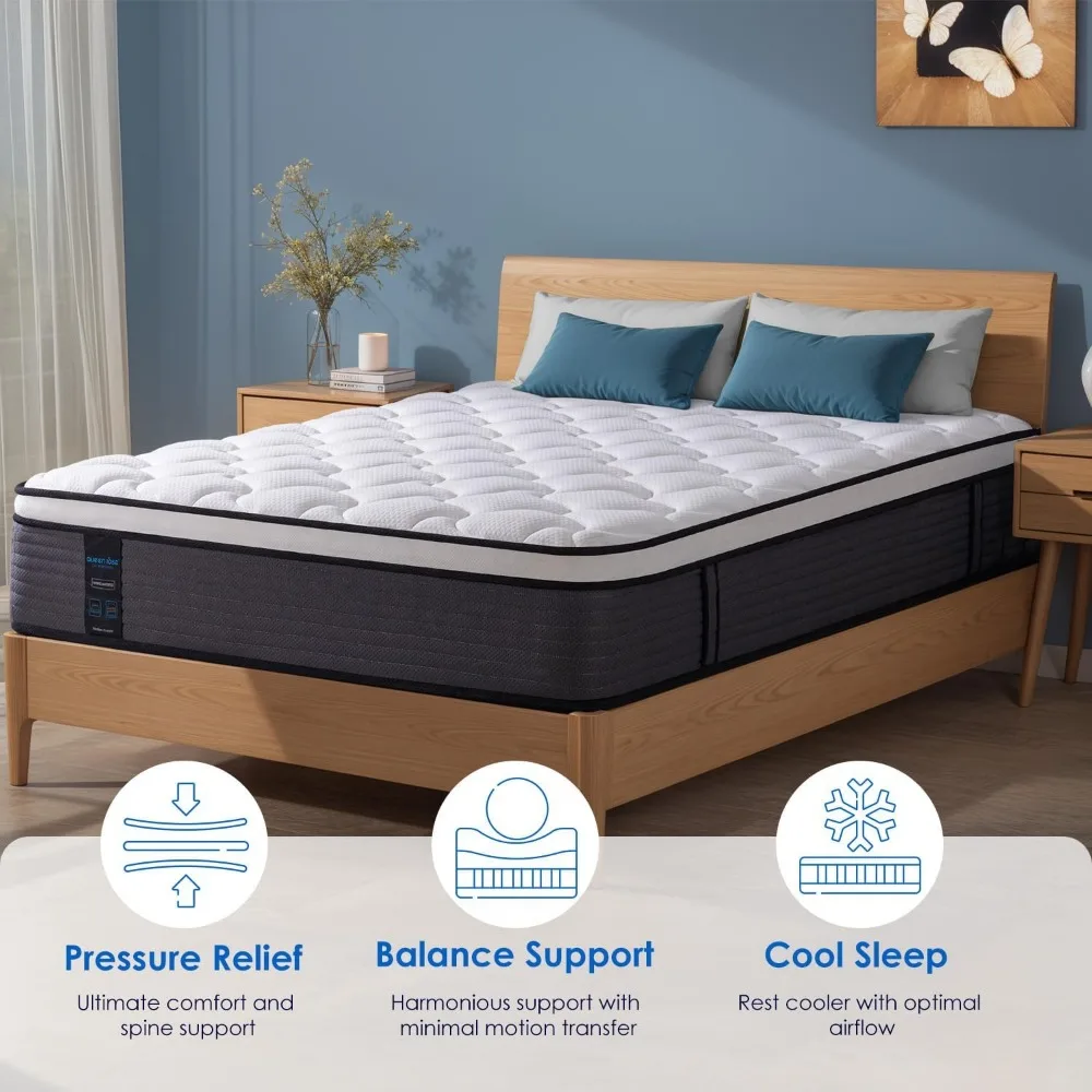 Queen Mattress, 12 Inch Hybrid Mattress in A Box, Gel Memory Foam & Individually Pocket Innerspring Hybrid Bed, Mattress 3