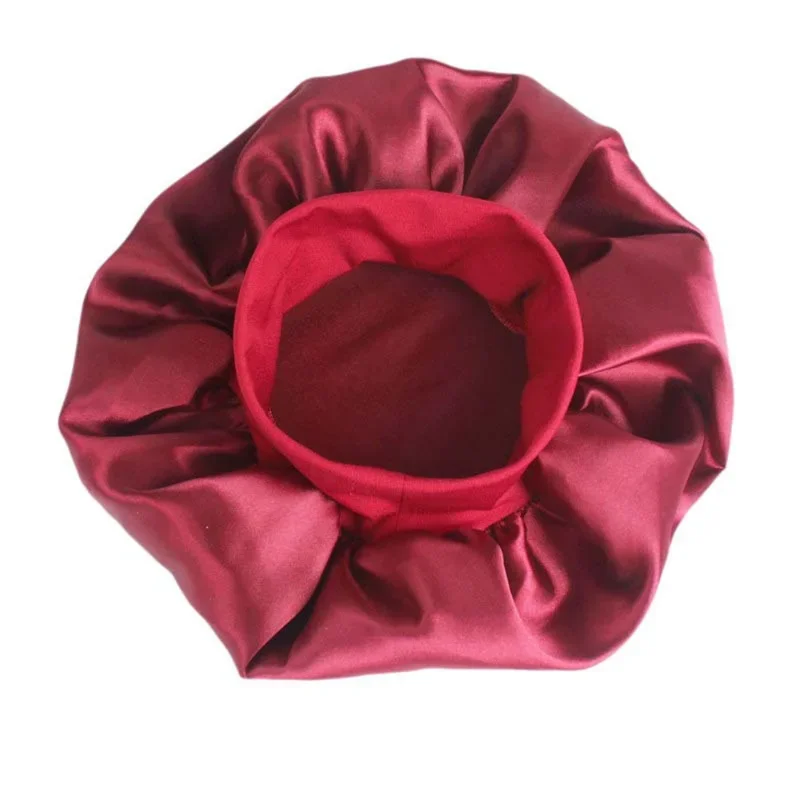 New Fashion Night Sleep Cap Wide Elastic Hair Care Hat Satin Solid Head Cover Bonnet Nightcap Women Unisex Dome Shower Cap